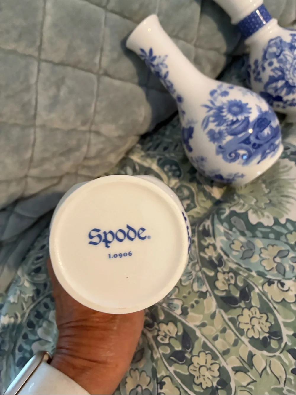 Spode L0906 Blue and White Floral Porcelain Bud Vase Trio- Classic Home Accent